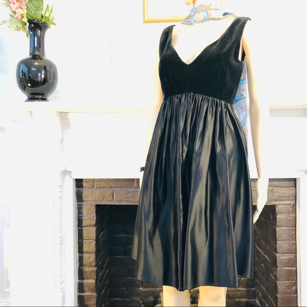 DKNY Black Velvet/Satin Cocktail Midi Dress
